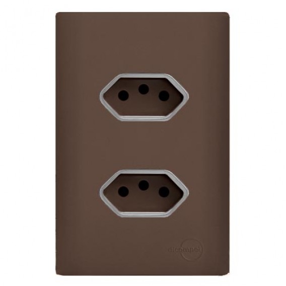 Conjunto Tomada Dupla 10a + 20A - Novara Especiais Marrom Fosco Conjunto Tomada Dupla 10a + 20A - Novara Especiais Marrom Fosco